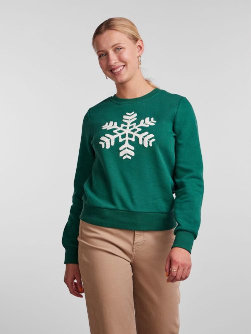Pieces Merry Snowflake Sweatshirt in green