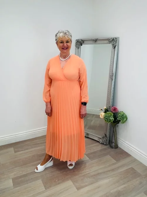Crystal Pleated Dress - Orange