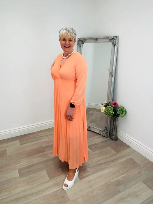 Crystal Pleated Dress - Orange