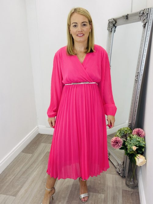 Crystal pleated dress in pink