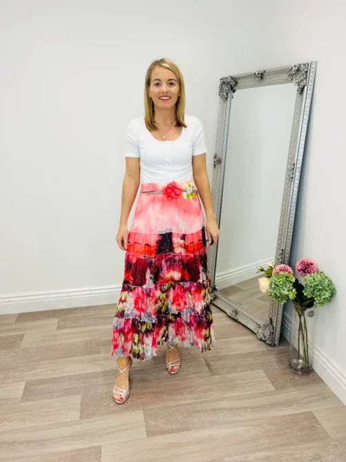Floral Skirt & Flower Belt – Pink